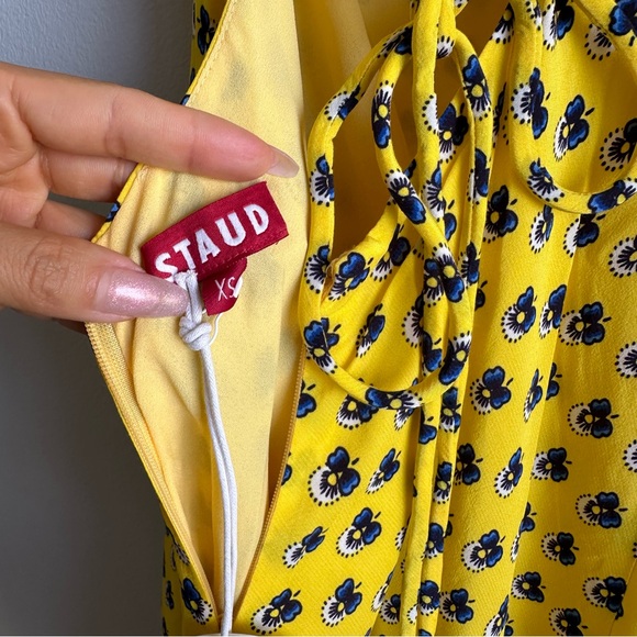 Staud Bellamy Dress in Soleil Calico / Lace Up Backless Maxi Dress w/ Slit - Picture 15 of 16